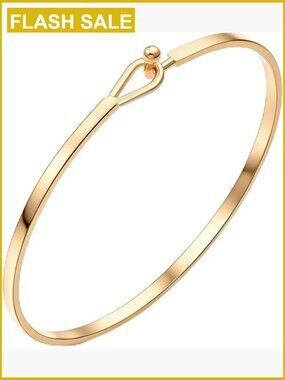 Thin Gold Plated Cuff Bangle Bracelet 7 Inch Minimalist Hook Closure